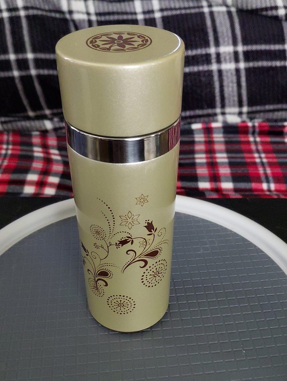 Starbucks Cream Floral Travel Tumbler with Brown Accent